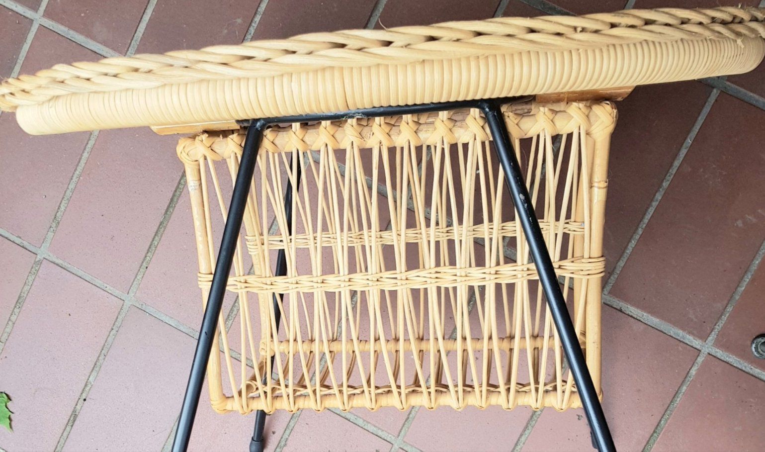 Modern Italian Mid Century Wicker Table And Shell Chairs, 1960s, Set Of 3 photo for sale