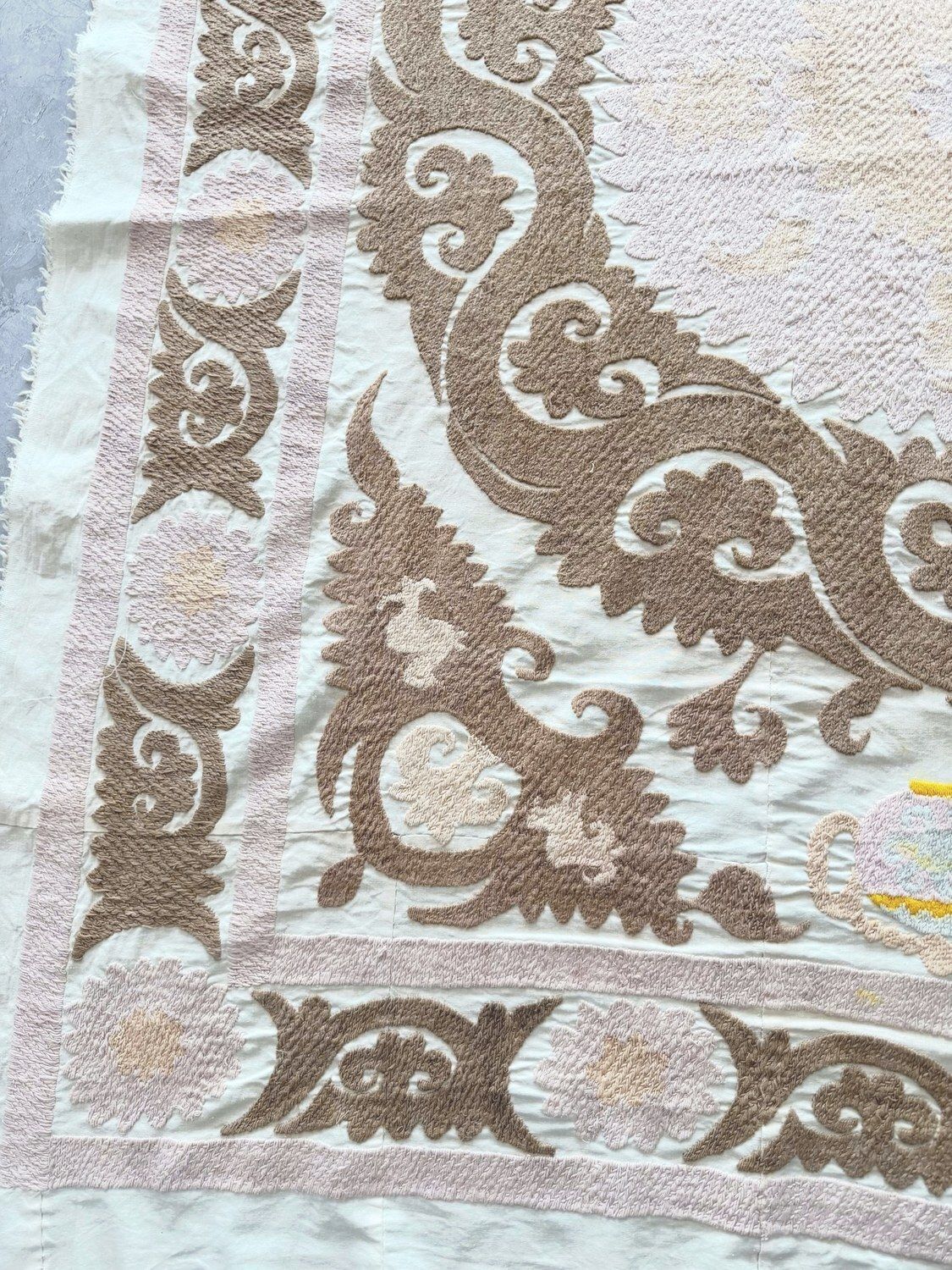 Central Asian Suzani Tablecloth   Vintage Embroidered Textile 134 X 167 Cm photo for sale