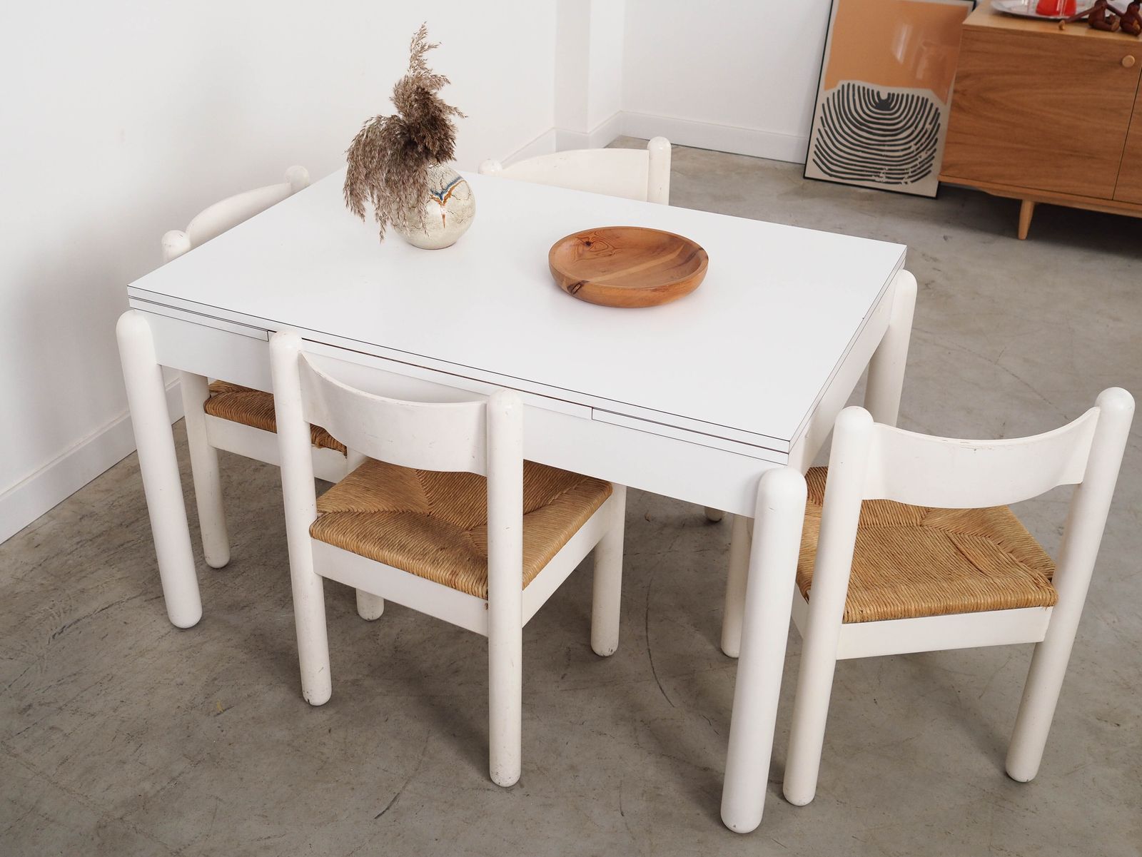 photo furniture Witte uitschuifbare tafel, Italiaans design, jaren 1980, Made In Italy