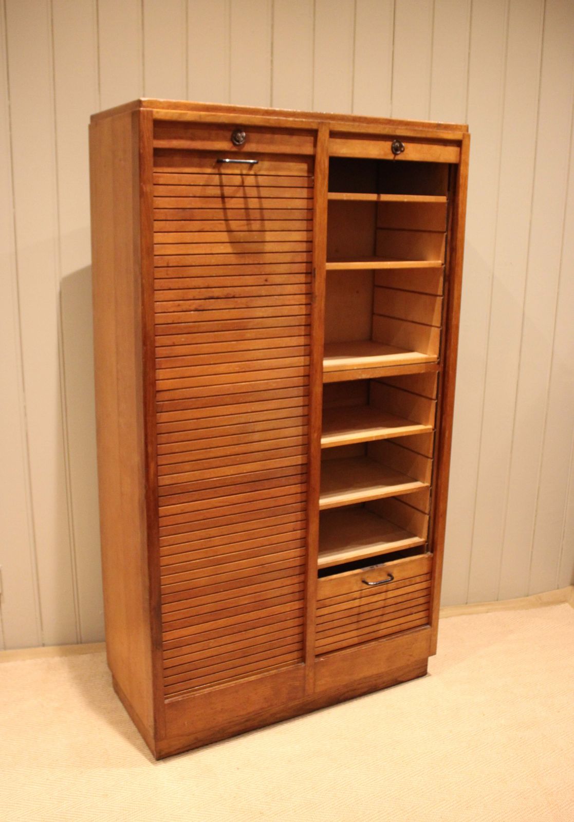 photo for sale French Oak Double Tambour Front Filing Cabinet