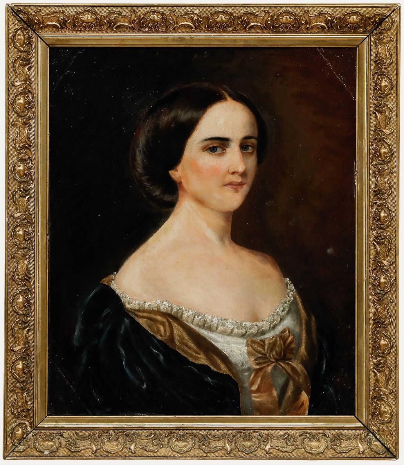 Mid 19th Century Oil   Portrait Of A Fashionable Lady.