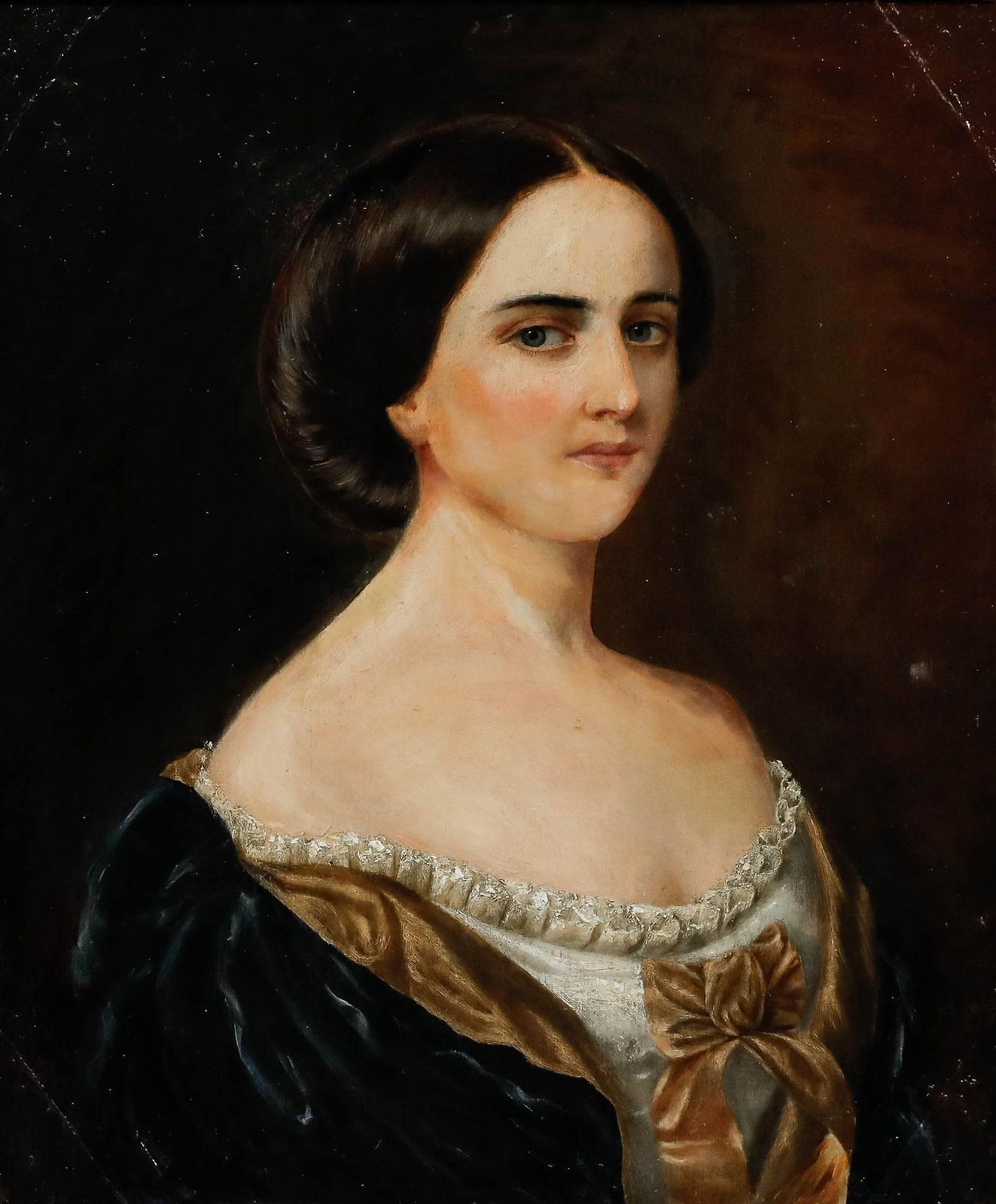 Mid 19th Century Oil   Portrait Of A Fashionable Lady. photo furniture