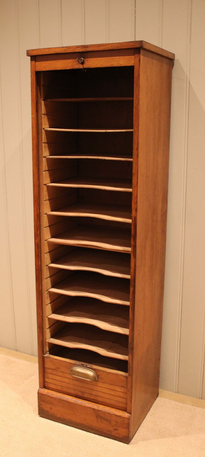 Single French Oak Tambour Front Filing Cabinet photo vinterior