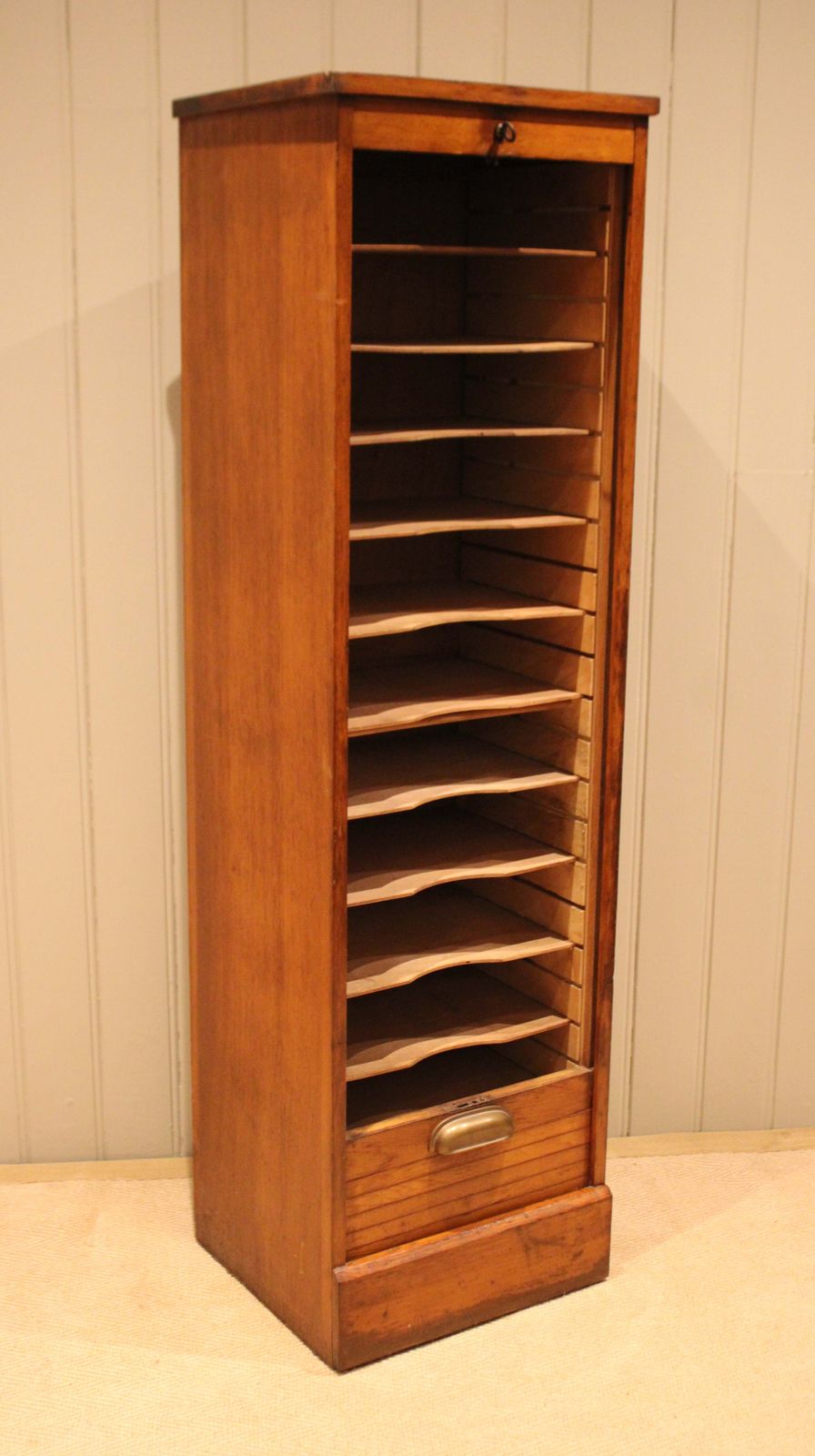 photo for sale Single French Oak Tambour Front Filing Cabinet