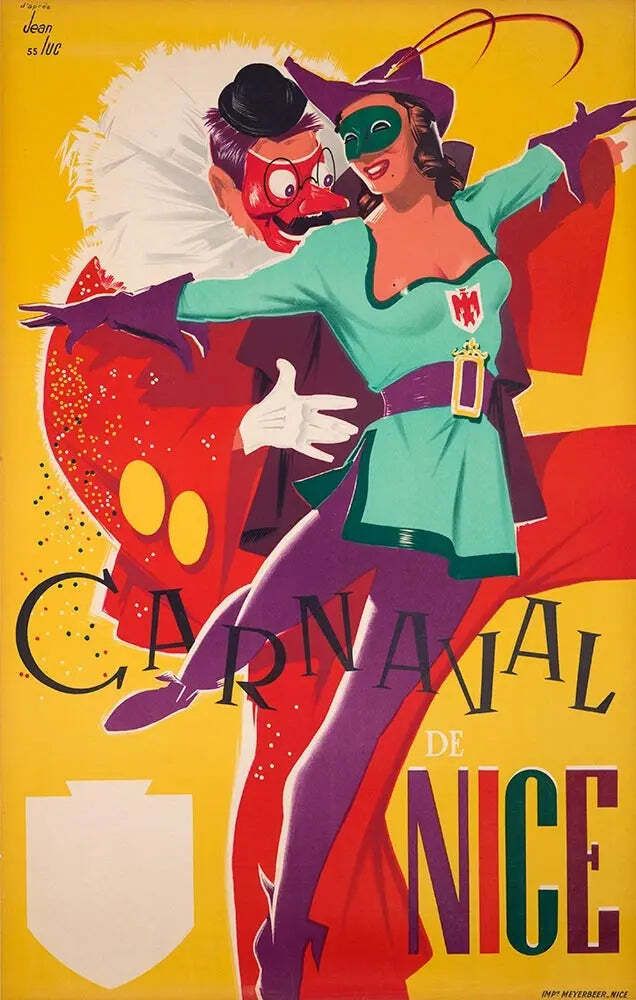 Carnaval De Nice 1950, vintage Franse lithografie poster