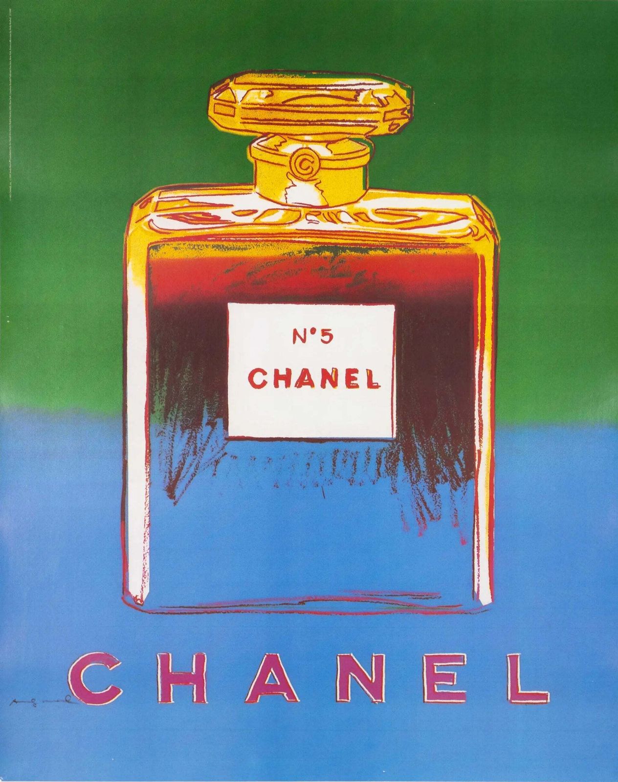 Andy Warhol Chanel N5 Perfume Green Blue Vintage Lithograph Poster