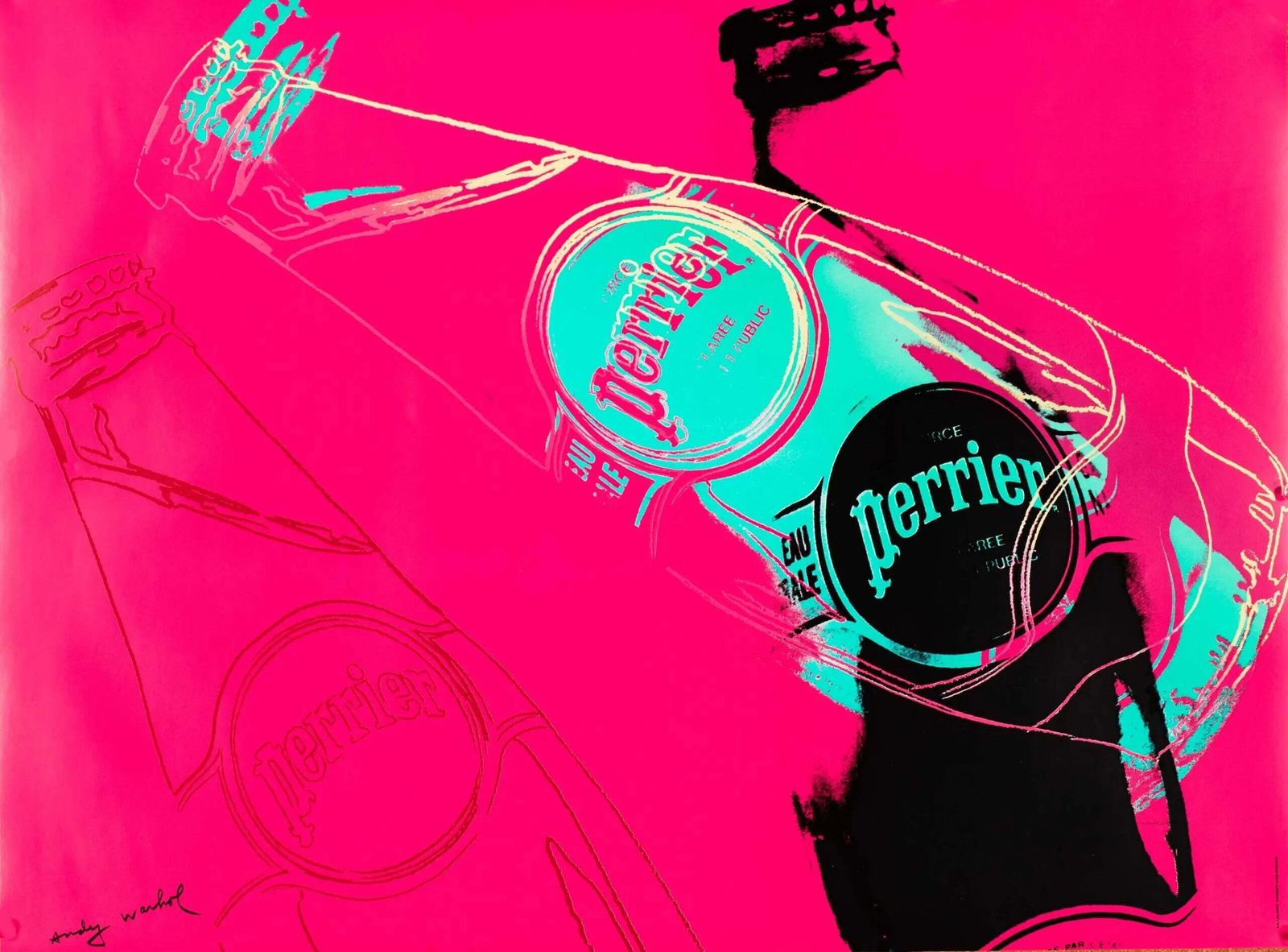 Original Andy Warhol Perrier Red Vintage Pop Art Poster On Linen
