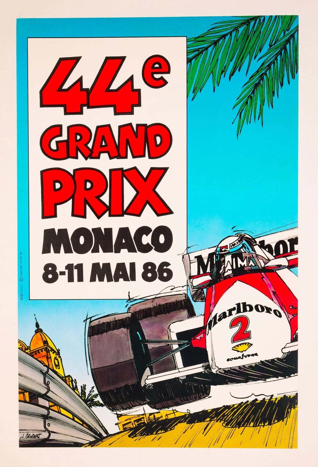 Affiche vintage du Grand Prix de Monaco 1986, Formule 1, Jacques Grognet