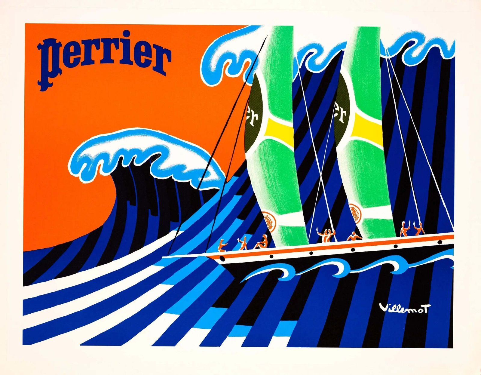 Affiche vintage Perrier Hokusai Wave 1980, par Bernard Villemot - sur lin