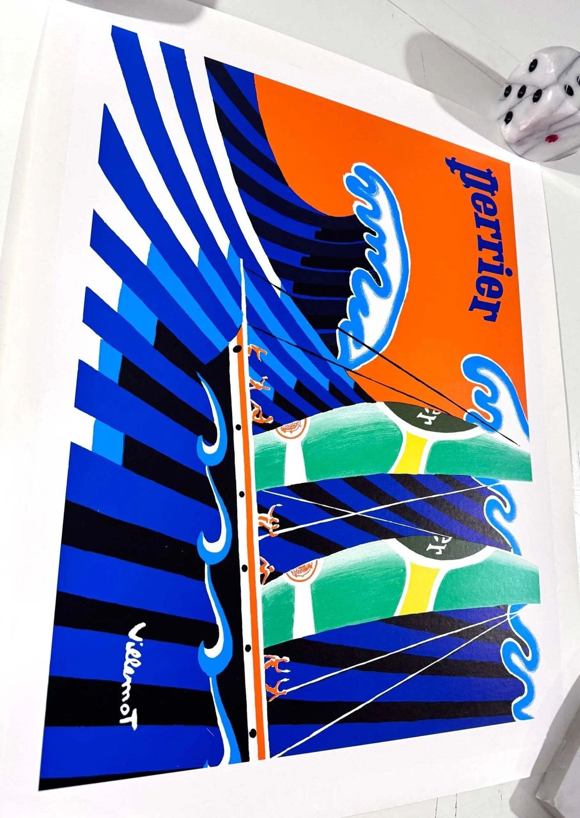 Affiche vintage Perrier Hokusai Wave 1980, par Bernard Villemot - sur lin photo for sale