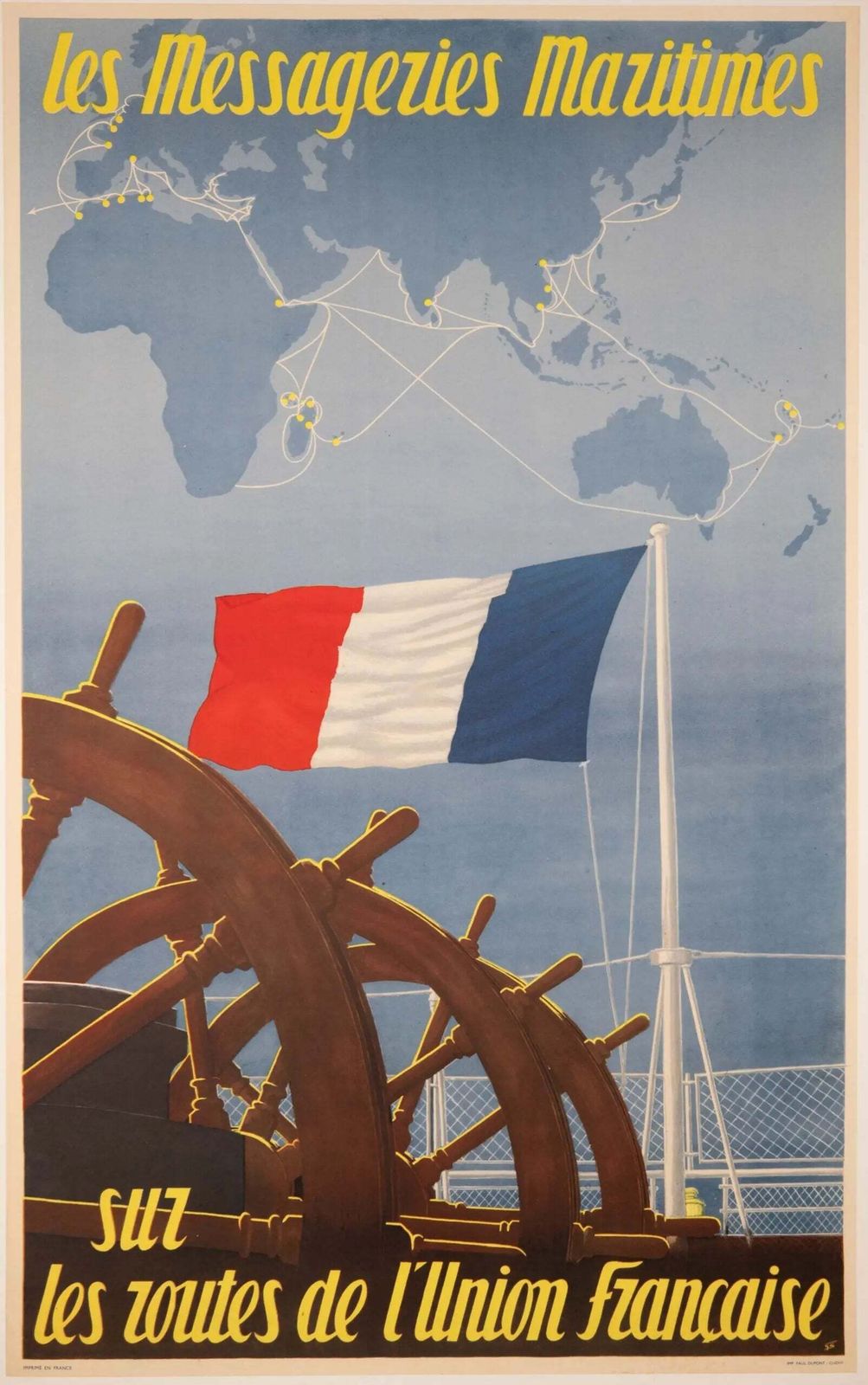 Affiche de voyage vintage Art Deco Messageries Maritimes, 1950