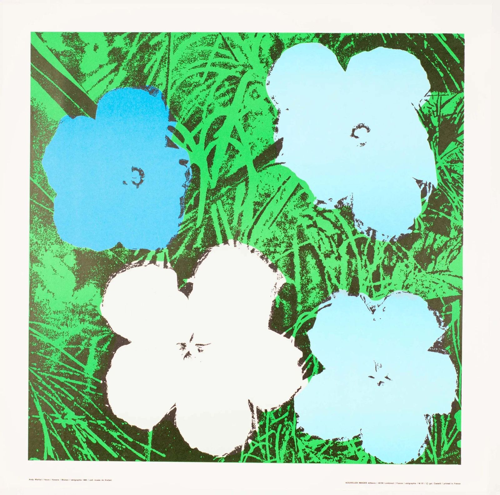 Affiche lithographique française Andy Warhol Flowers Blue 1970