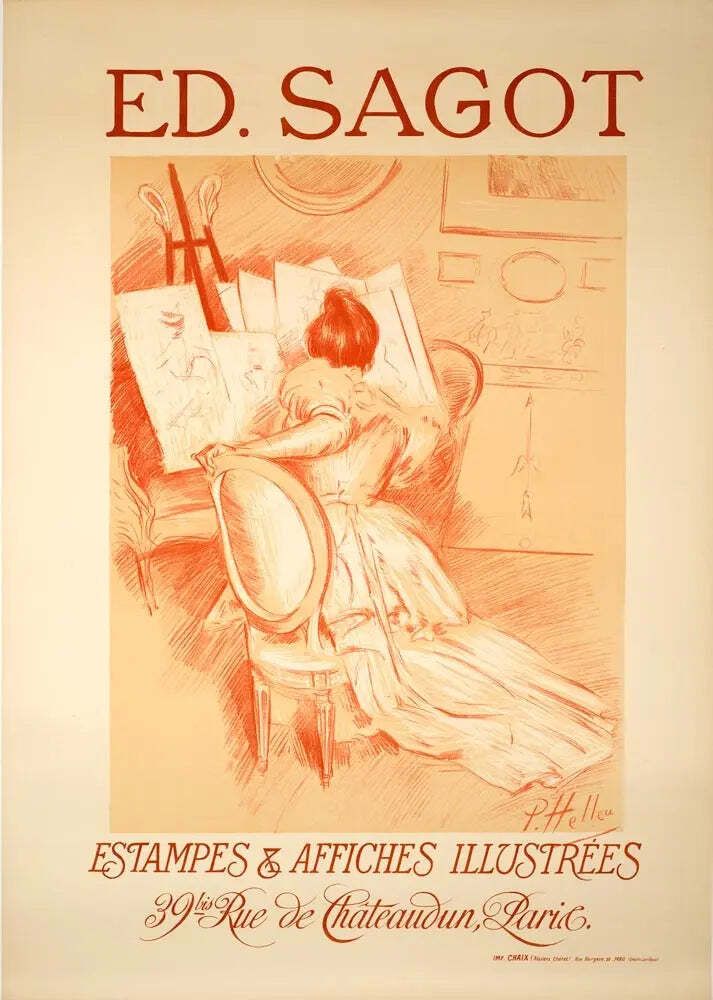 Original 1900 Editeurs Sagot Art Nouveau Stone Lithograph Poster By Heleu
