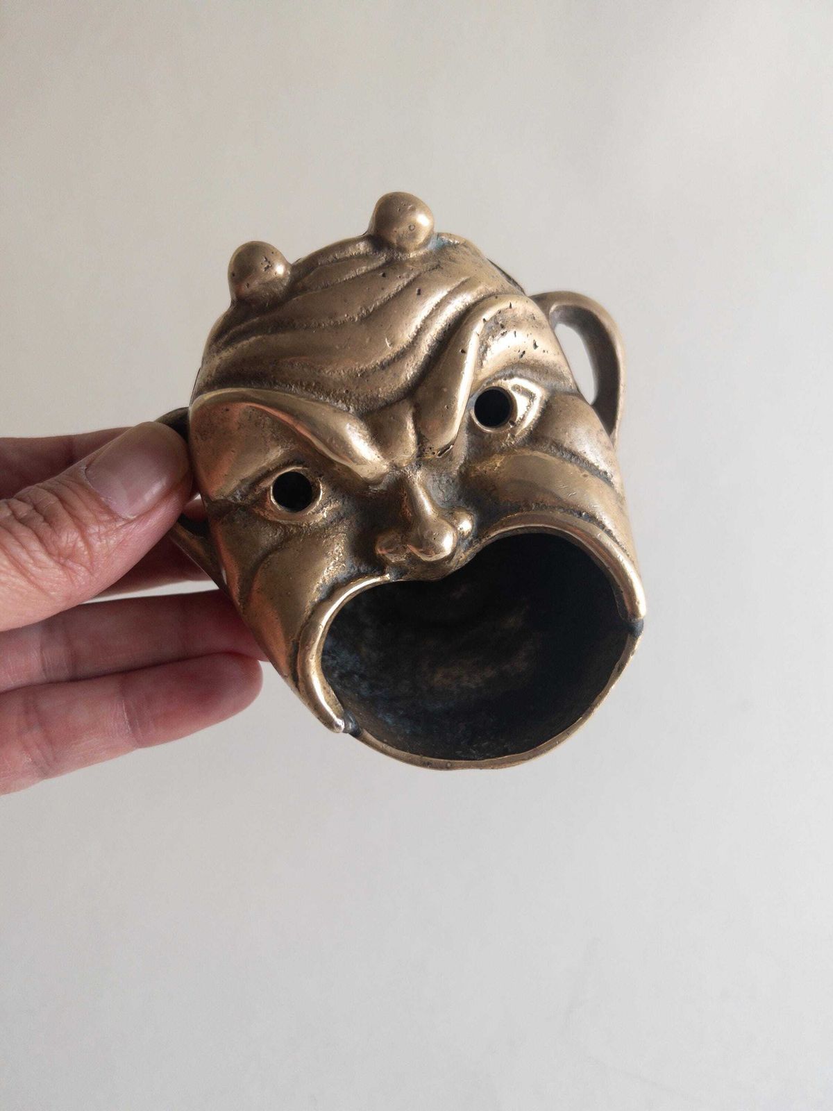 Cendrier en laiton massif   Brûle-encens à visage de diable grotesque   Décoration d'autel photo furniture