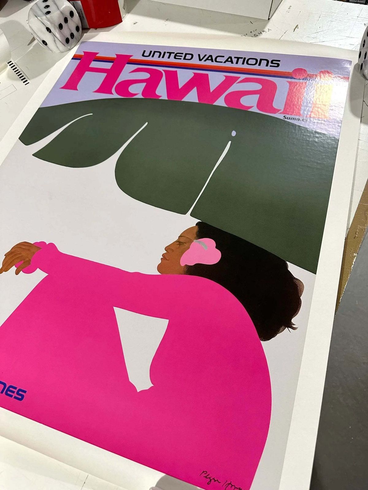 Affiche de voyage vintage United Airlines Hawaii, 1985, par Pegge Hopper photo vinterior