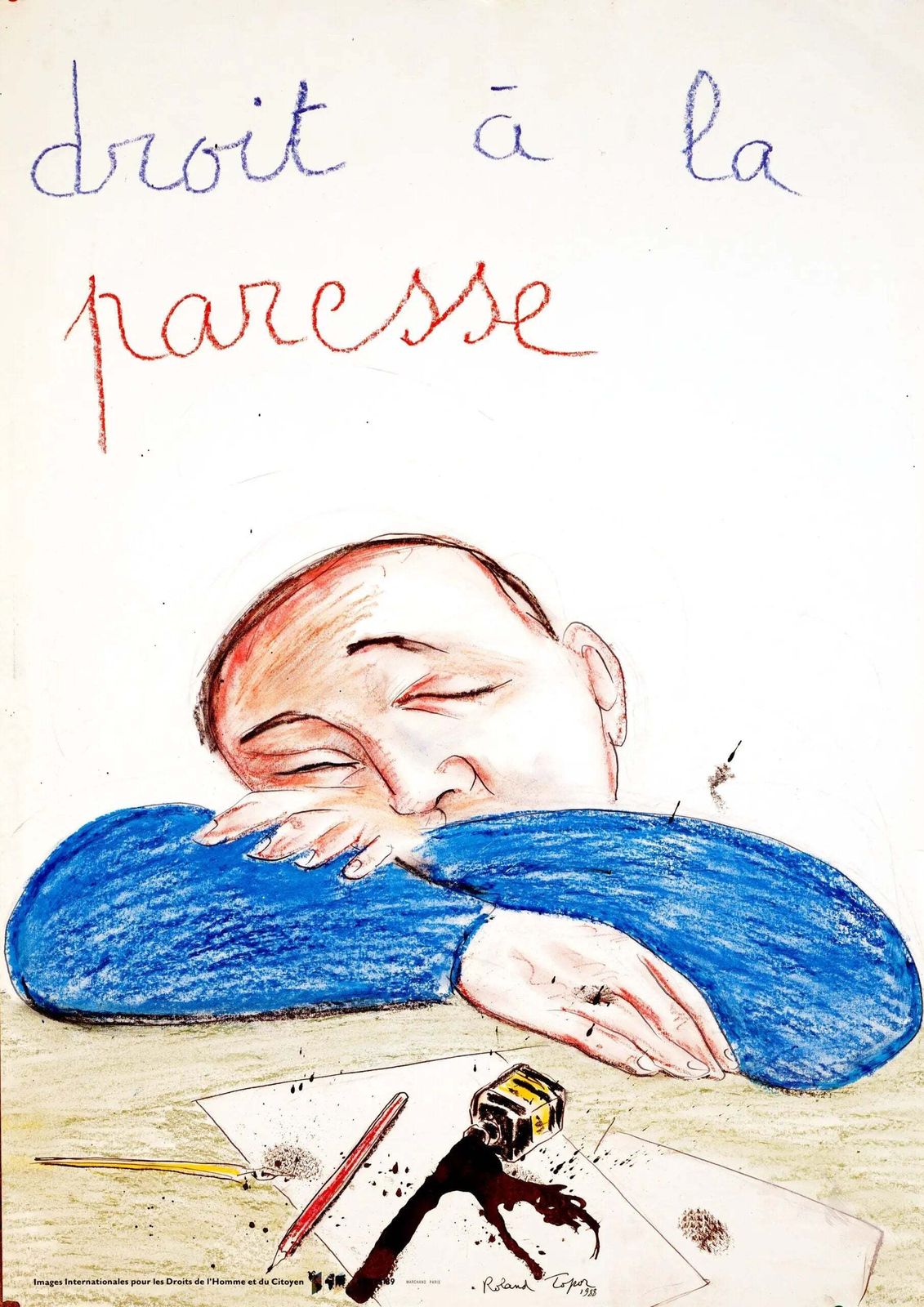 Affiche Roland Topor 1989 Human Rights Droit à La Paresse