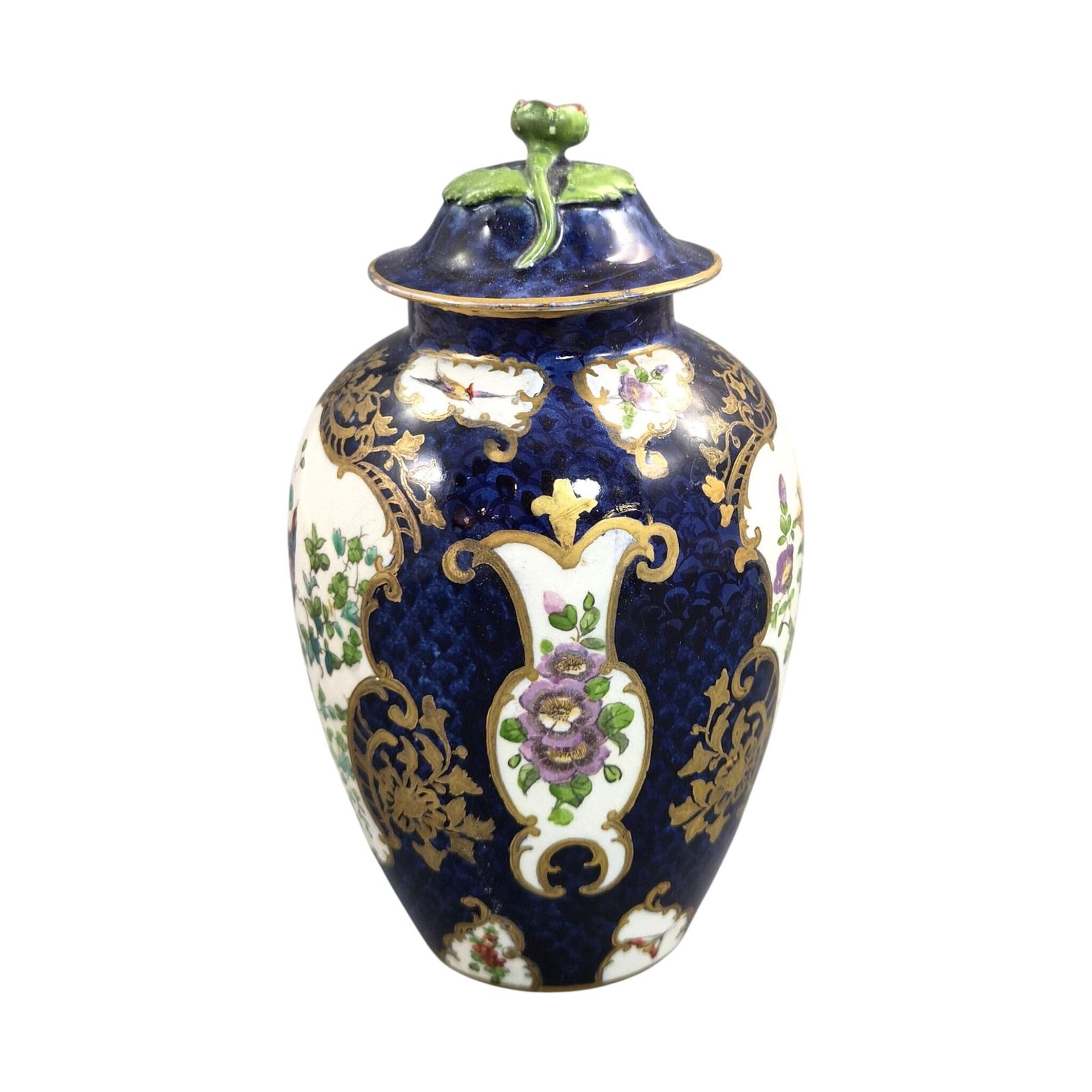 Booths Scale Blue gedekte vaas met exotische vogels, ca. 1900 photo furniture