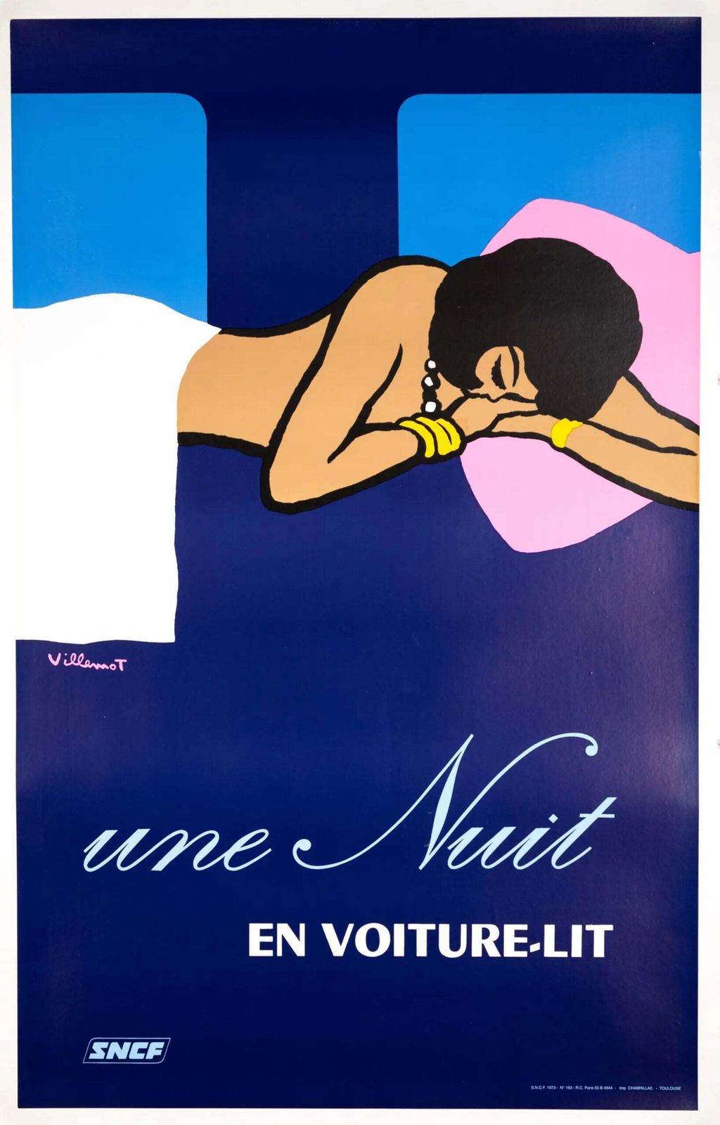 Affiche de chemin de fer vintage Une Nuit, Bernard Villemot, 1973