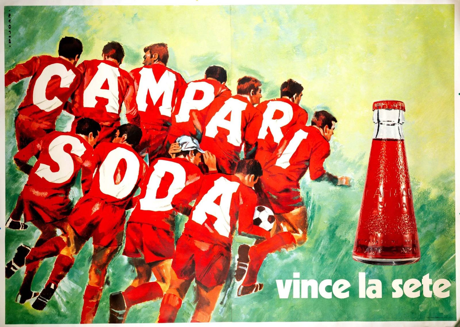Affiche publicitaire vintage Campari Soda Pijoan Football, années 1970