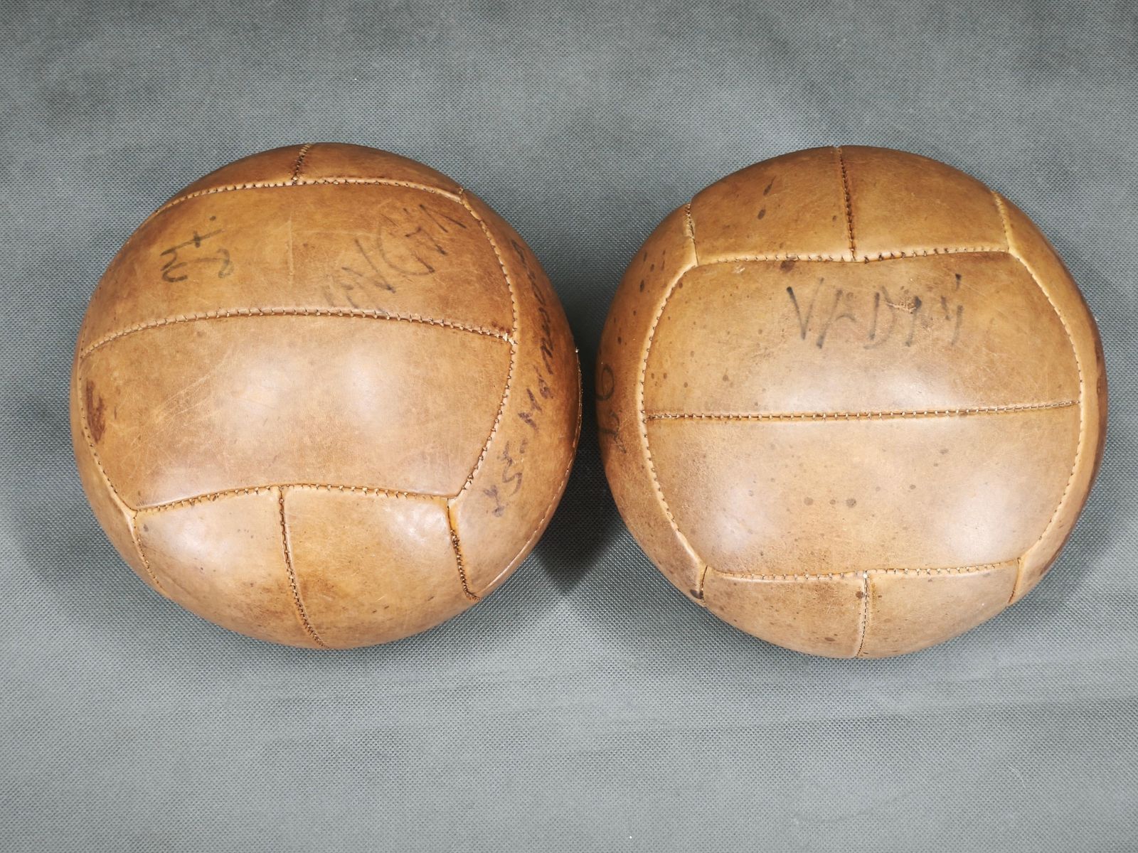 Pair Of Vintage Leather Medicine Balls, Czechoslovakia 1950s photo buy