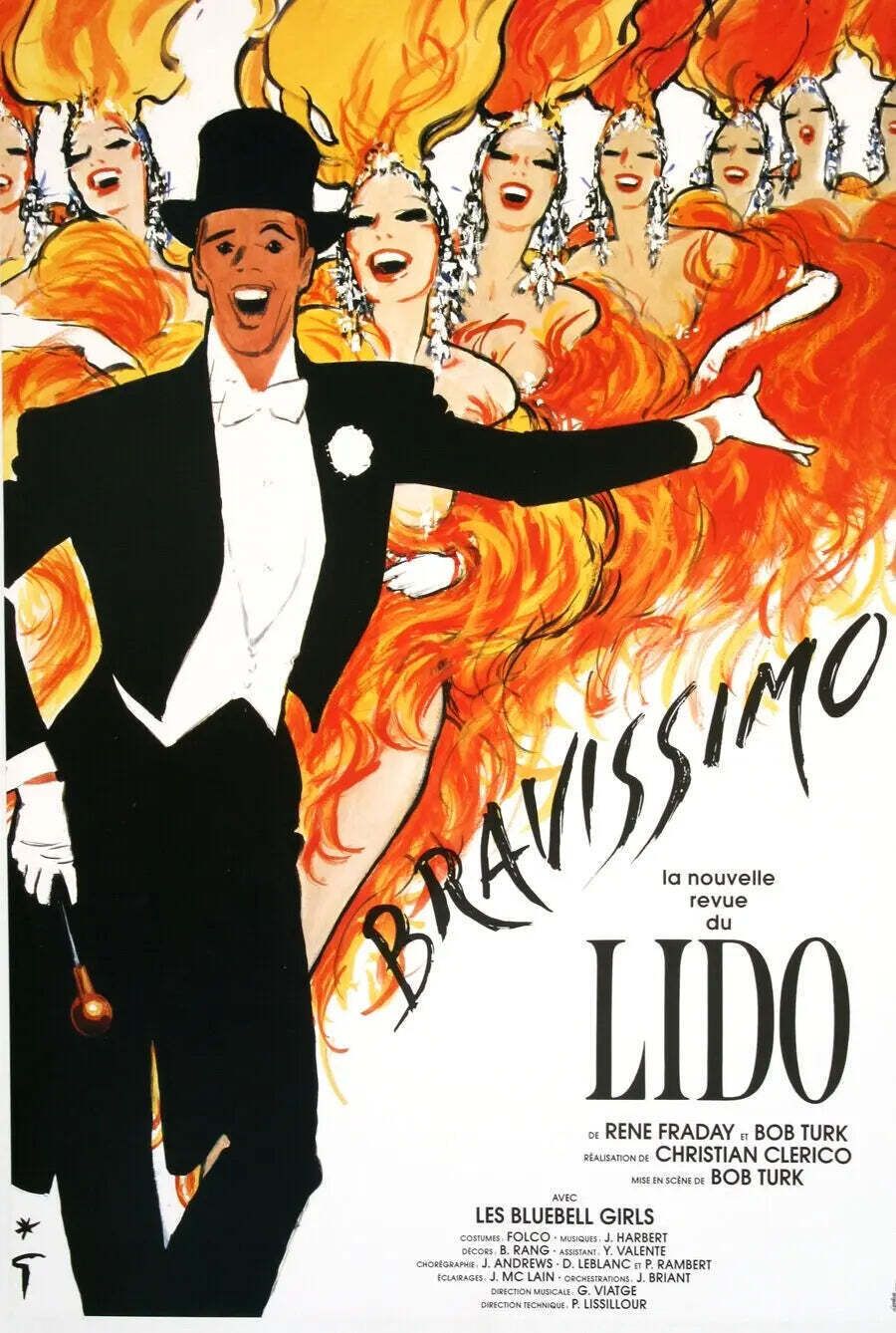 Affiche de cabaret vintage Lido Bravissimo sur toile de lin, par Rene Gruau
