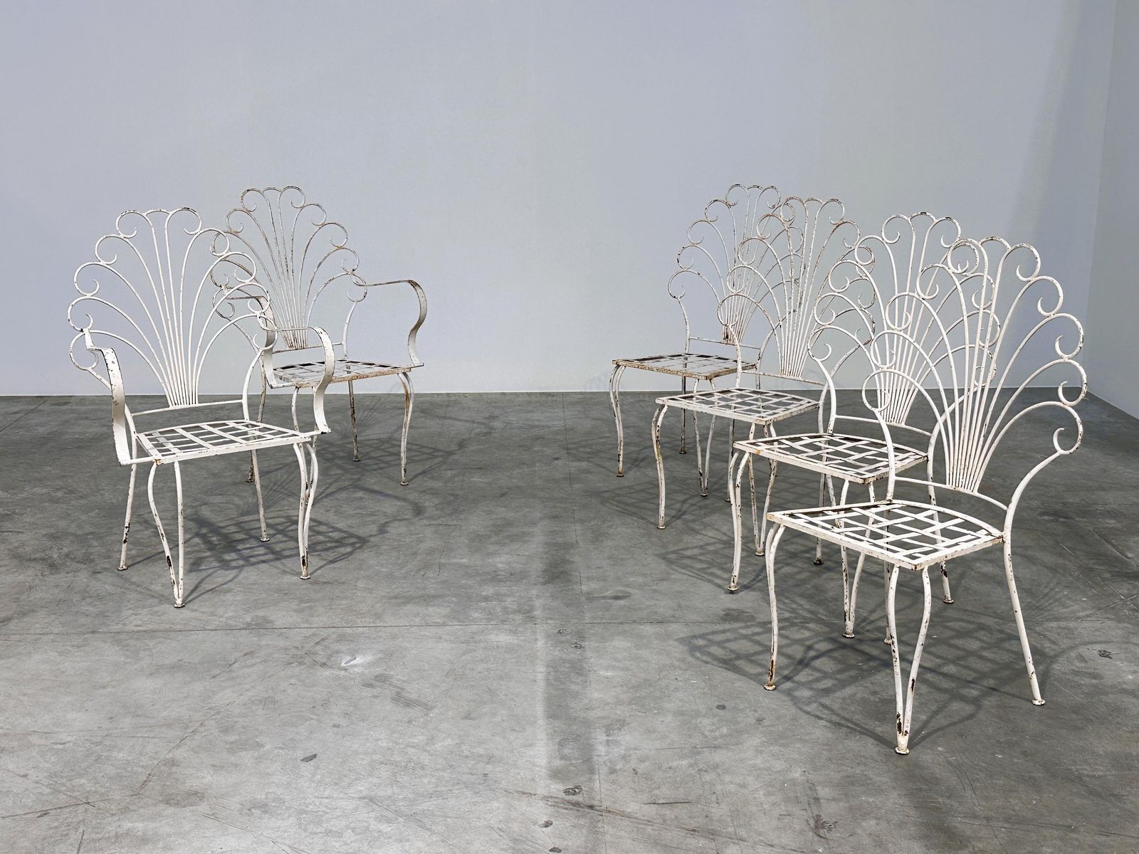 Garden Furniture Rare Exquisite Set Of Six French Peacock Garden Patio Chairs, 1950s photo
