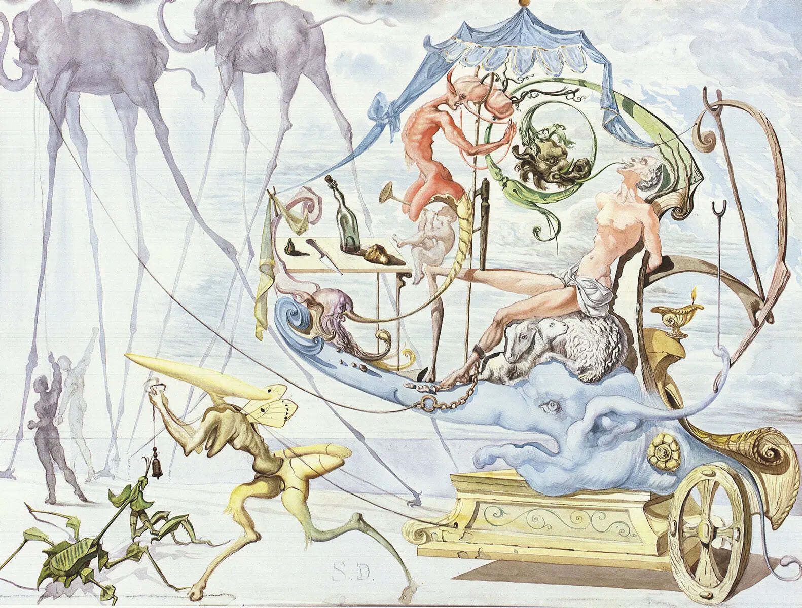Salvador Dali Bacus's Triumph Offset Lithograph Surrealist Art Print photo furniture