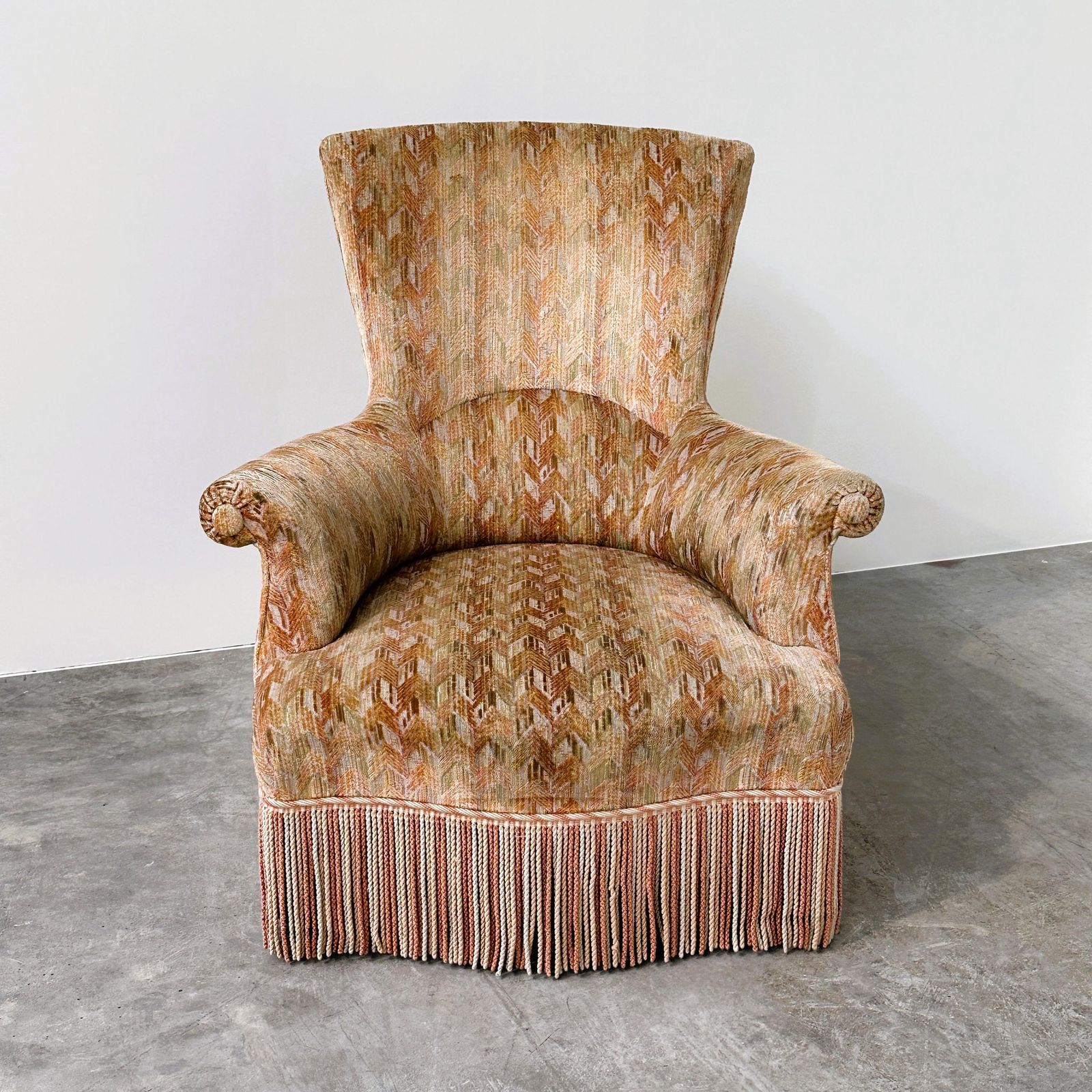 Pair Of Sculptural Hollywood Regency Lounge Chairs With Original Fringed Upholstery, 1970s photo 1351.0