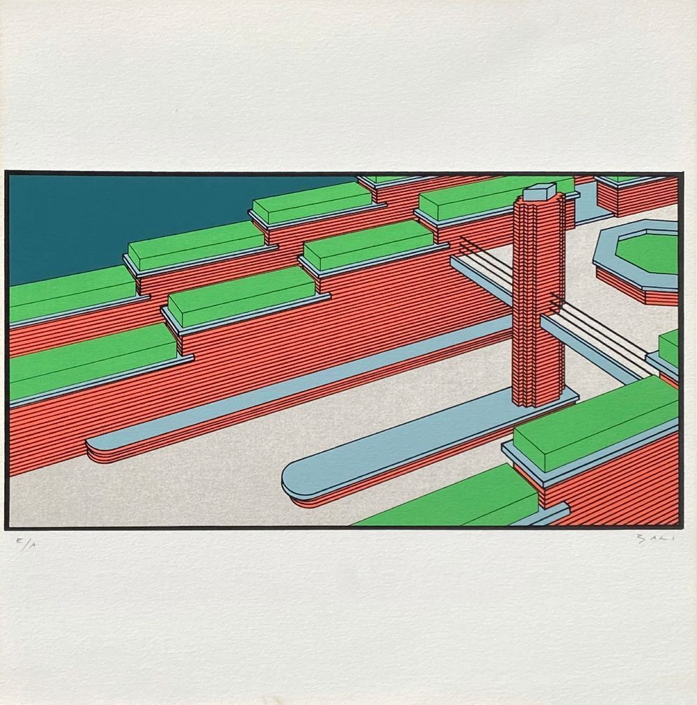 Sérigraphie signée Alberto Bali, Périphérie 07, 1981