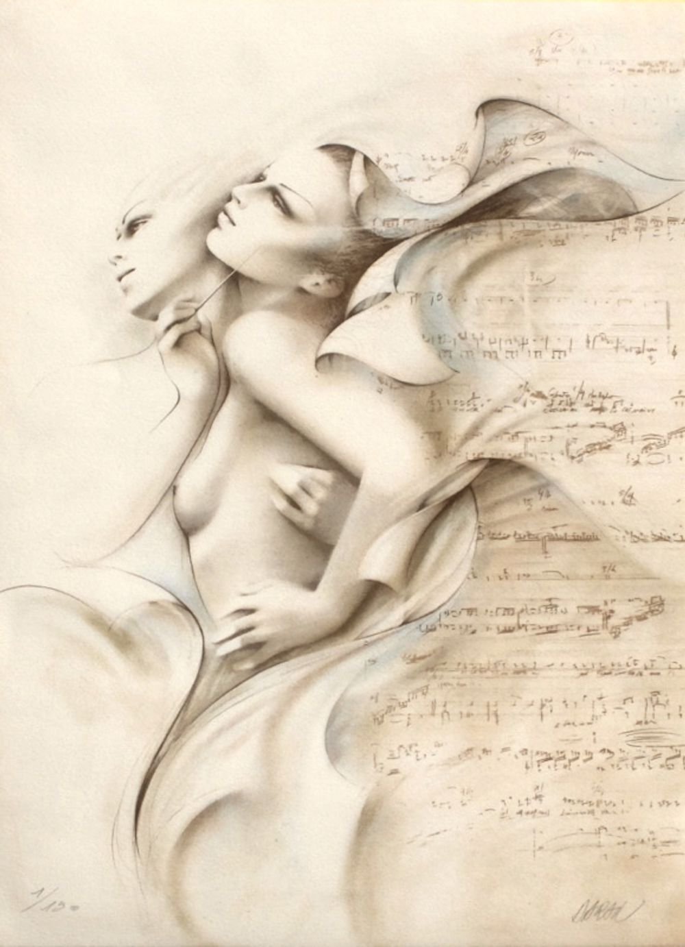 Lithographie signée Gérard Daran, La Musique, 1990