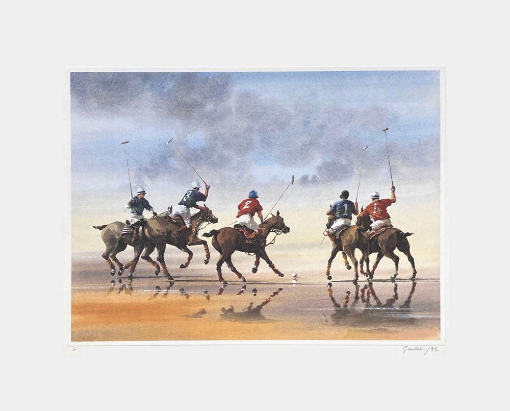 Lithographie signée Alain Gaudin, Partie De Polo, 1993