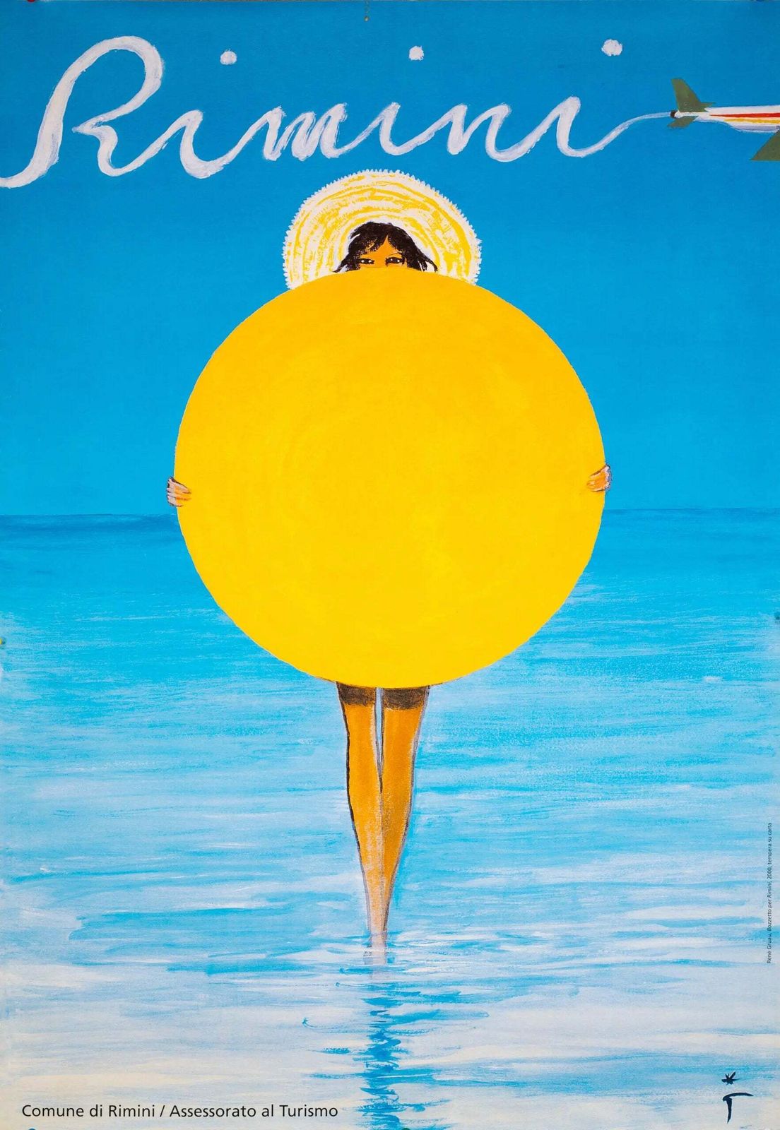 Original René Gruau Rimini Sun Girl 2000 Italian Travel Poster