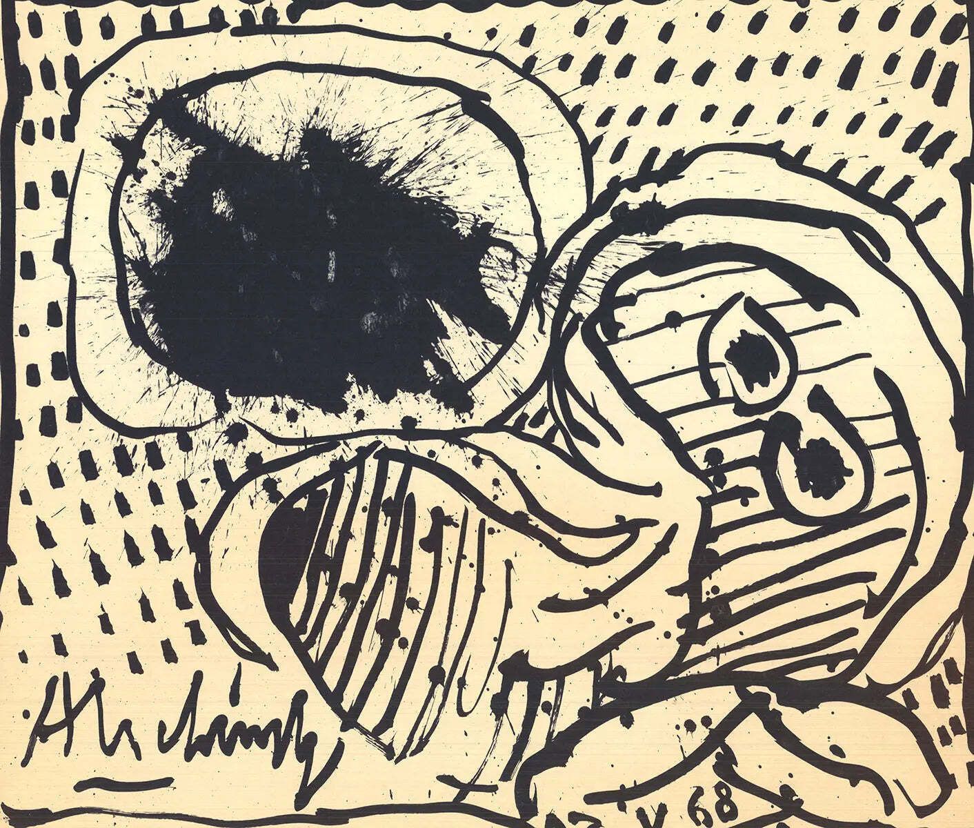 Pierre Alechinsky 1968 He Is For The Student Lithograph Poster photo for sale