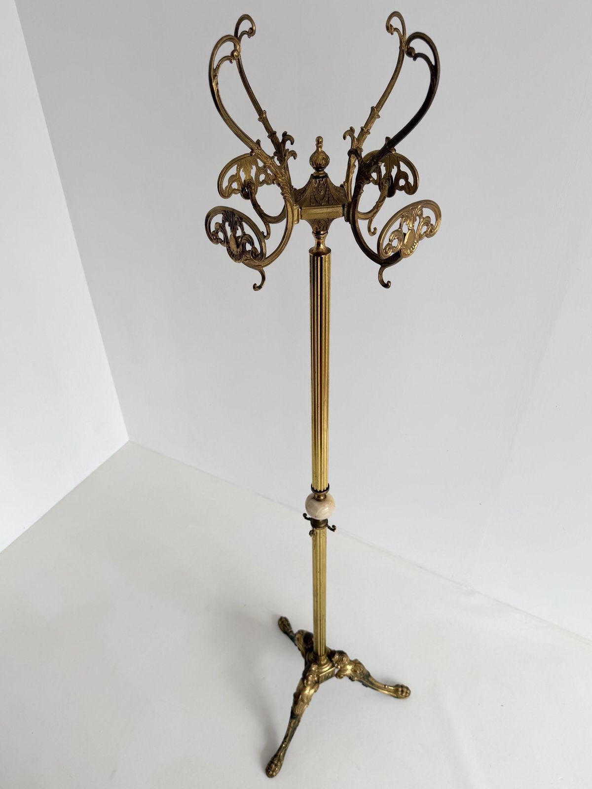 photo for sale Vintage Italian Brass And Onyx Marble Hall Tree Coat Rack With Rotating Crown
