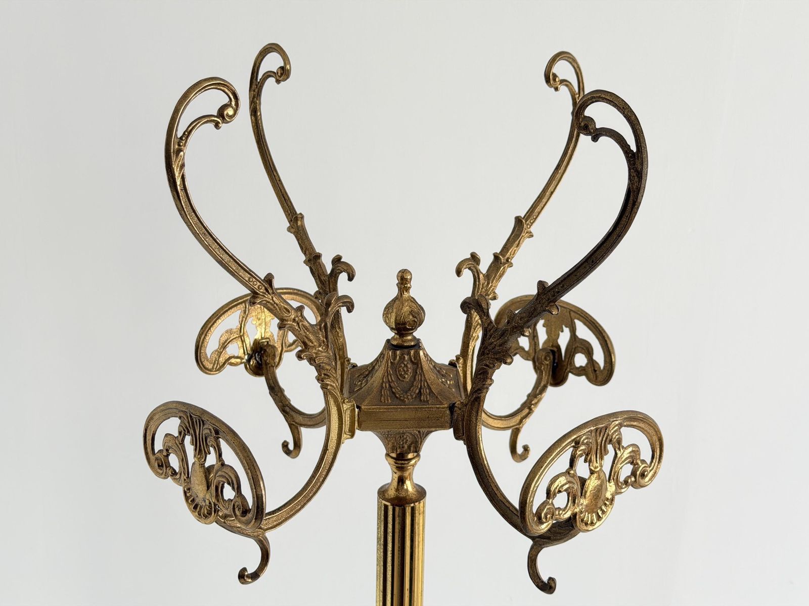 Furniture Vintage Italian Brass And Onyx Marble Hall Tree Coat Rack With Rotating Crown photo