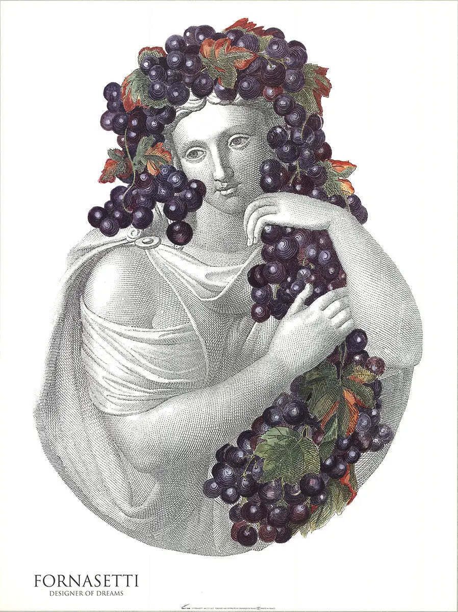 Piero Fornasetti Portrait With Grapes 1995 Offset Lithograph Art Poster