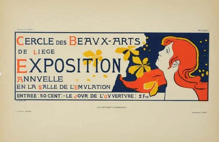 Original 1896 Cercle Des Beaux Arts Art Nouveau Stone Lithograph Poster