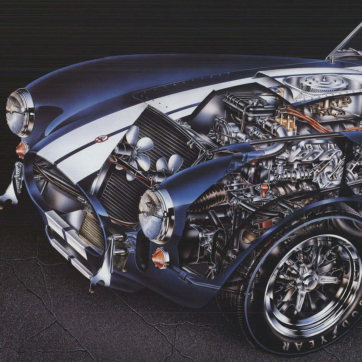 Affiche technique David Kimble, illustration en coupe de la Shelby 427 Cobra de 1965 photo for sale