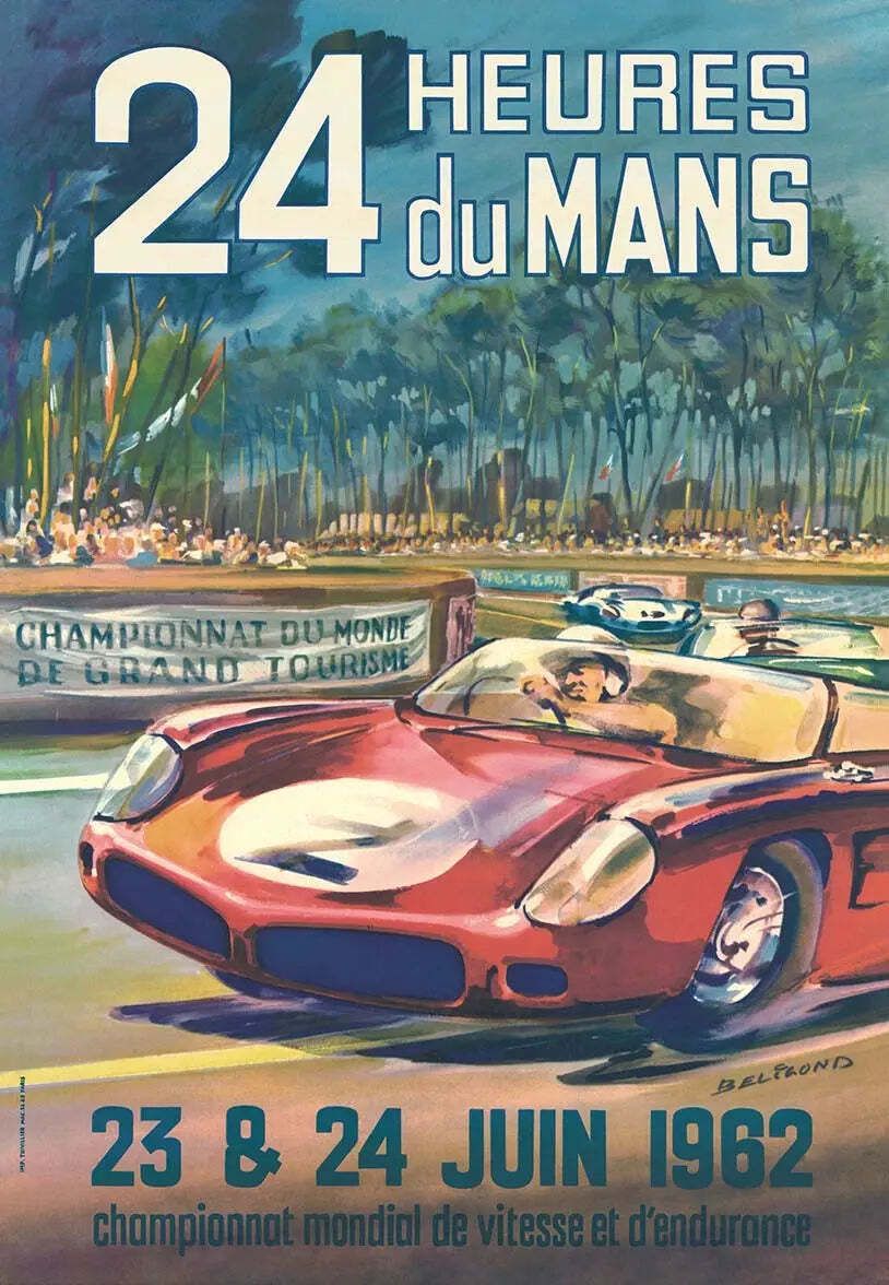 Affiche de course des 24 Heures du Mans 1962, par Beligond