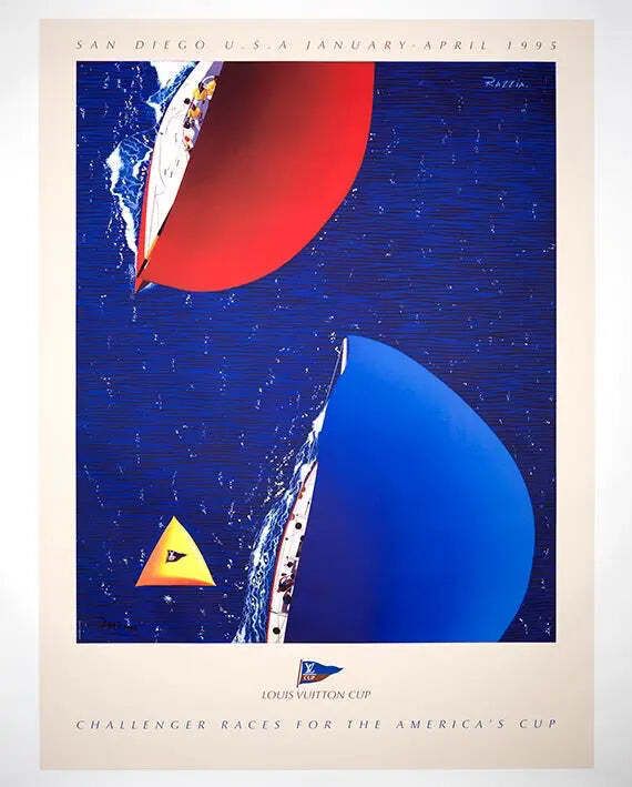 Affiche sérigraphiée Razzia, Louis Vuitton Cup 1995 San Diego, signée