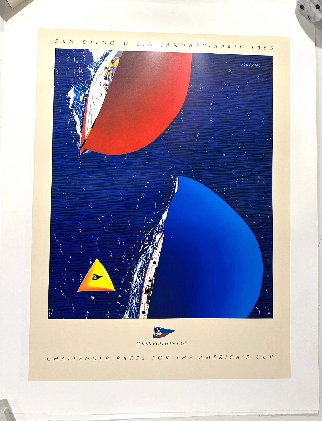Affiche sérigraphiée Razzia, Louis Vuitton Cup 1995 San Diego, signée photo vinterior