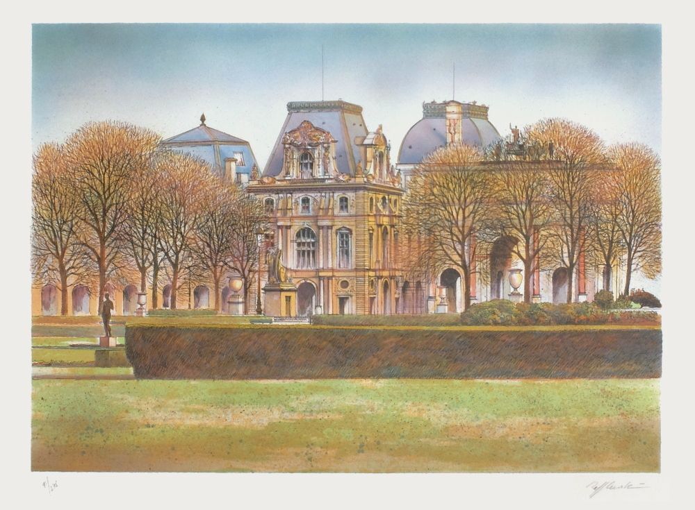 Lithographie signée Rolf Rafflewski, Paris, Le Louvre, 1990