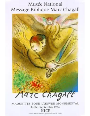 Affiche lithographique vintage française Ange du Jugement, Marc Chagall, 1974