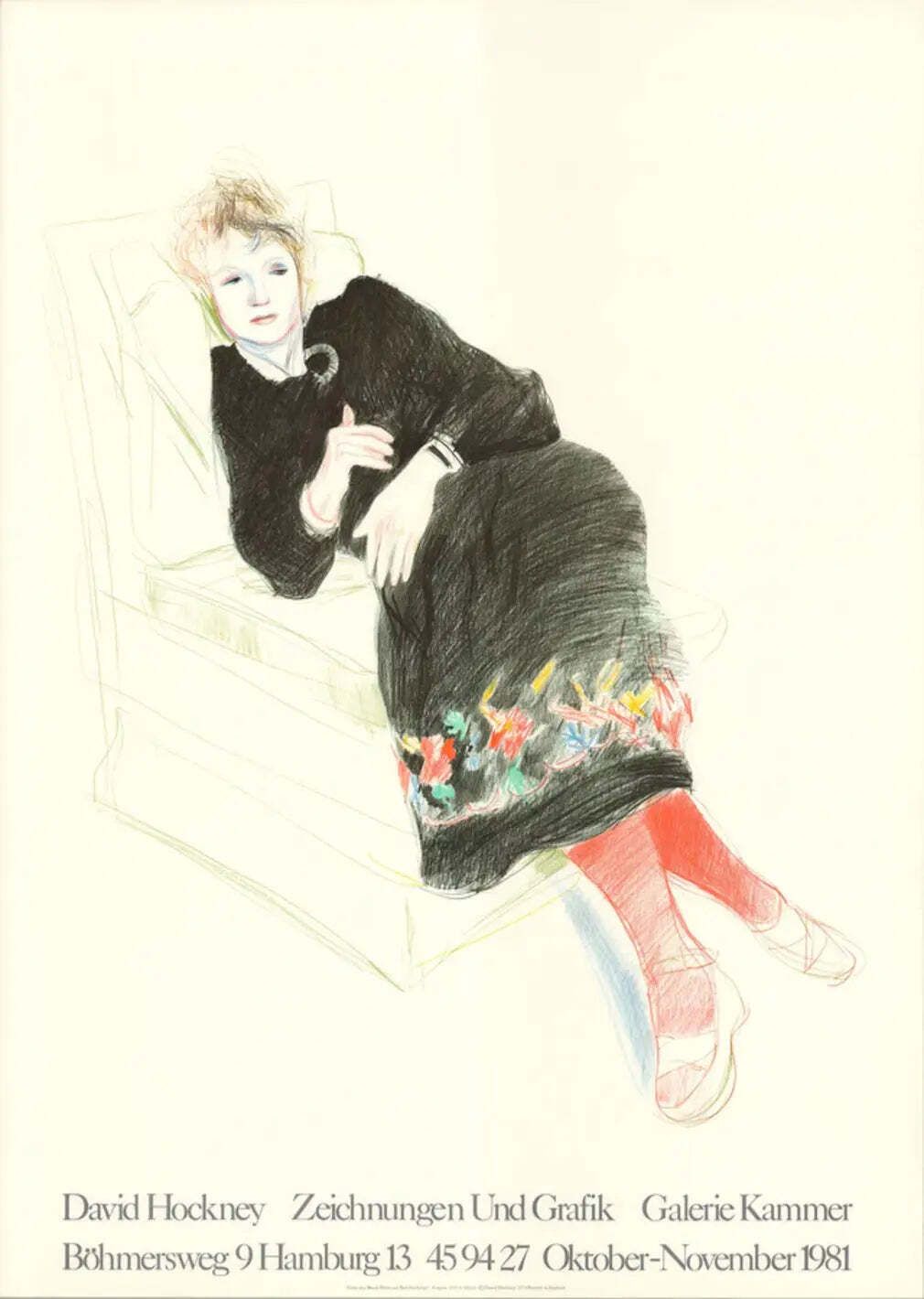 David Hockney Portrait Of Celia Black Dress Limited Edition Lithograph