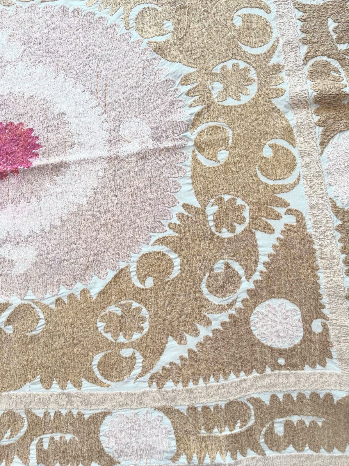 Uzbek Suzani Tablecloth   Handmade Textile 132 X 146 Cm photo vinterior