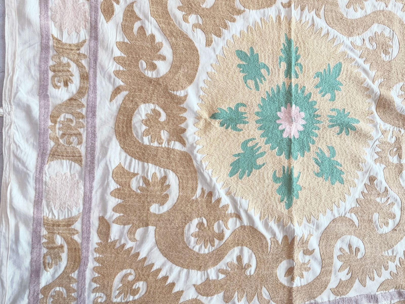Tribal Central Asian Suzani Tablecloth 128 X 135 Cm photo vintage