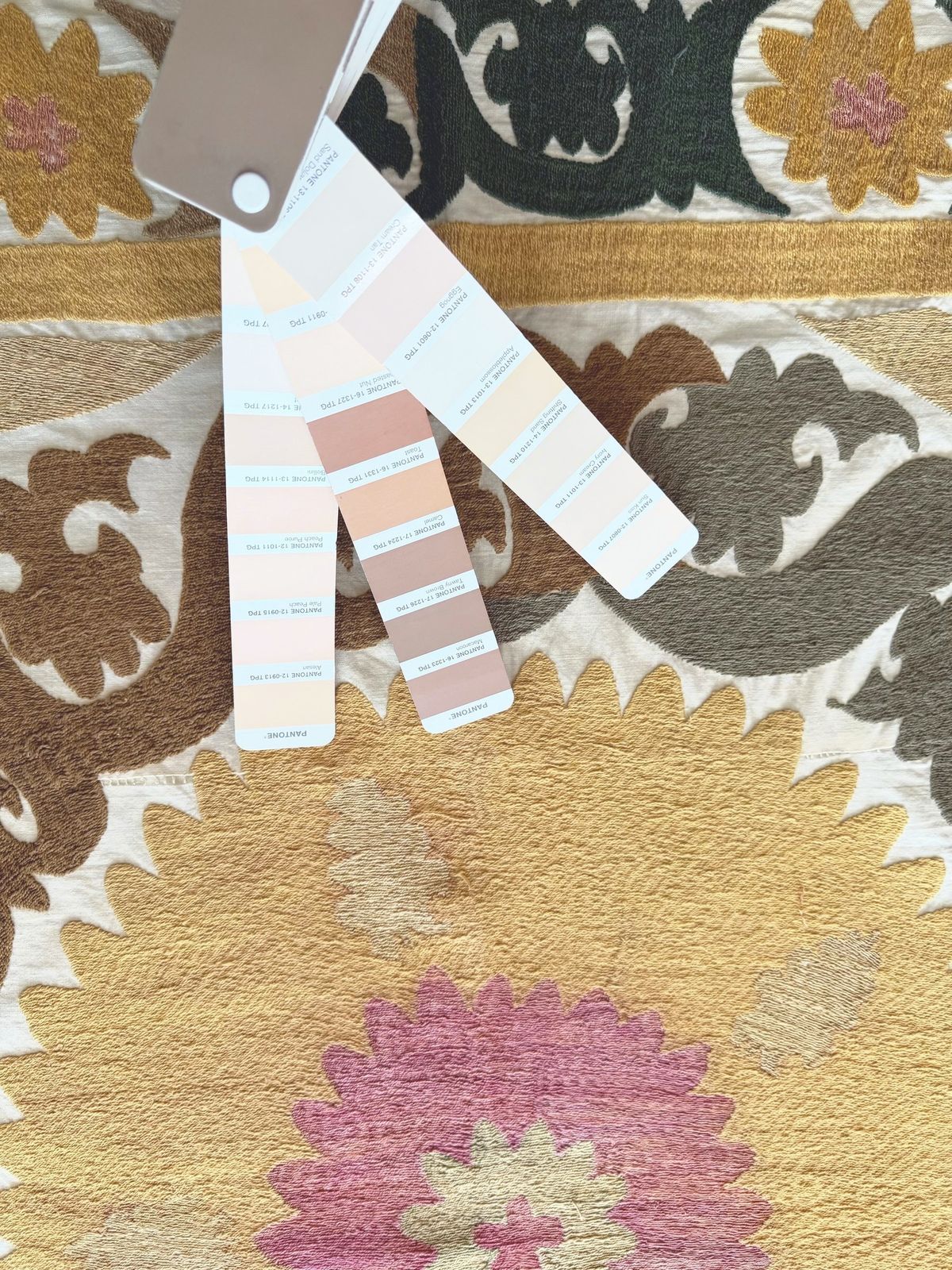 photo for sale Suzani Tribal Textiel, Terracotta Oezbeeks Tafelkleed 128 x 131 cm