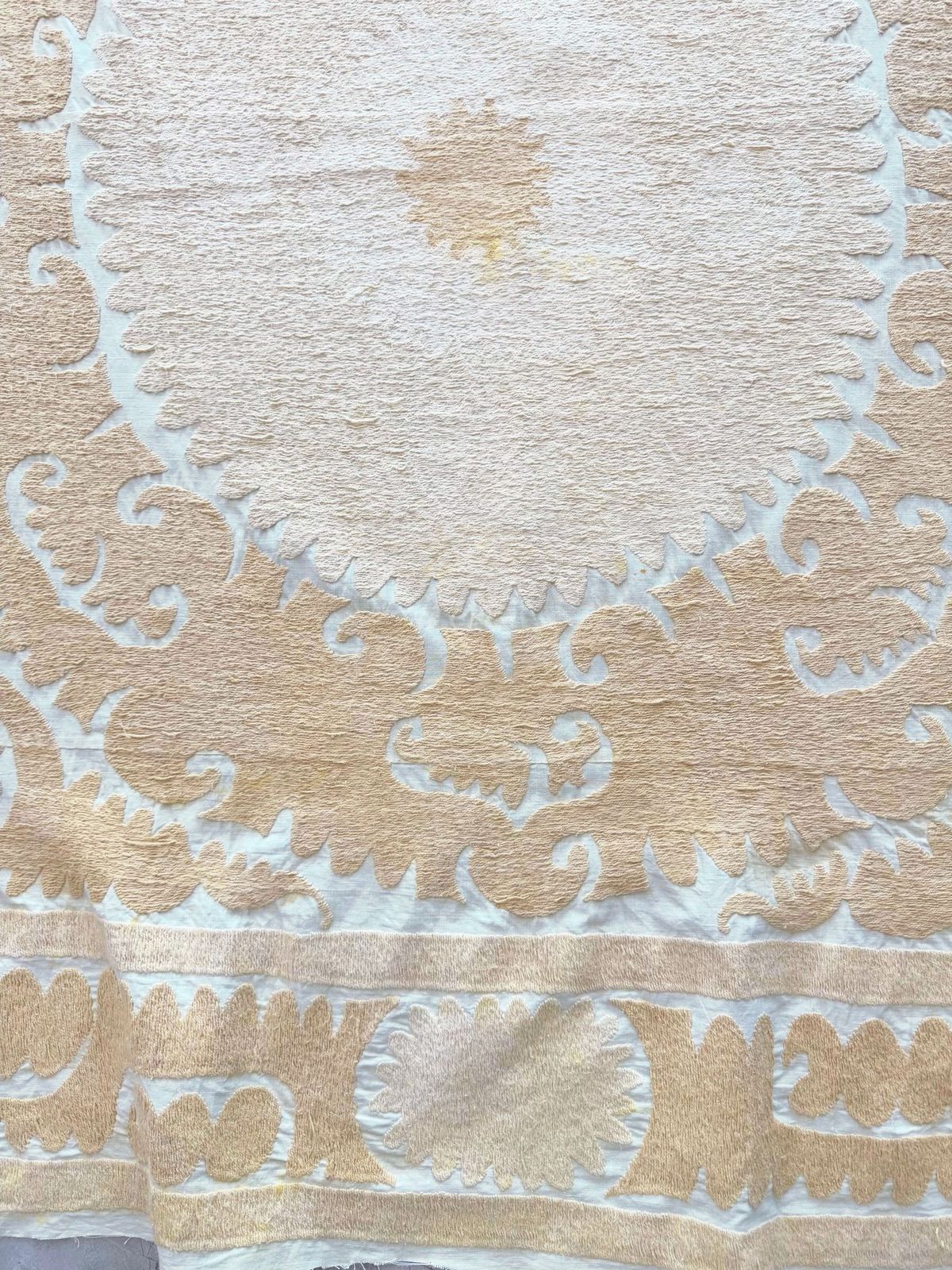 photo for sale Neutral Tan Central Asian Suzani Tribal Textile 127 X 134 Cm