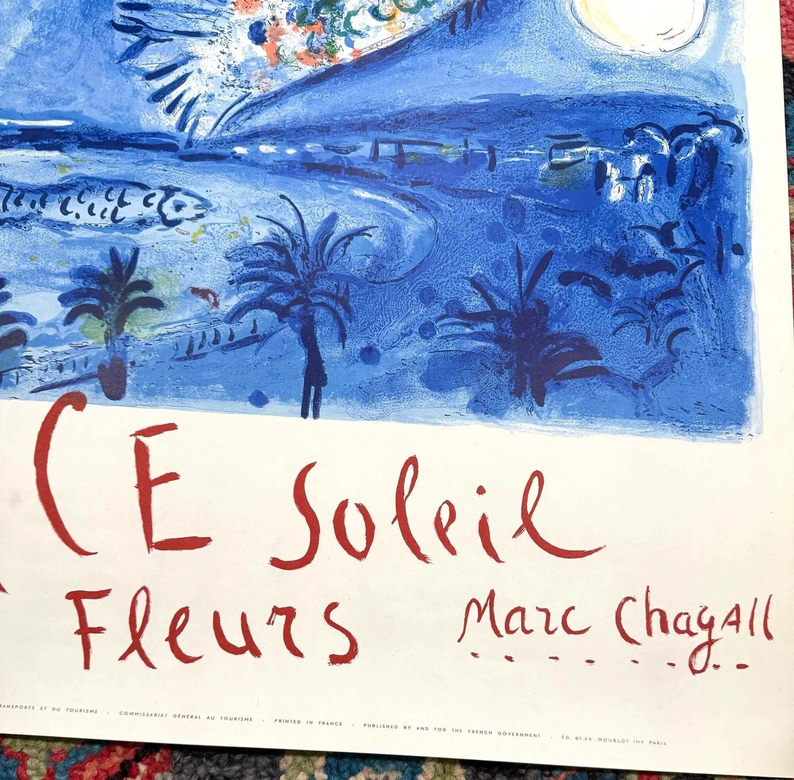 Affiche lithographique sur pierre Marc Chagall Baie des Anges, 1962 photo vintage