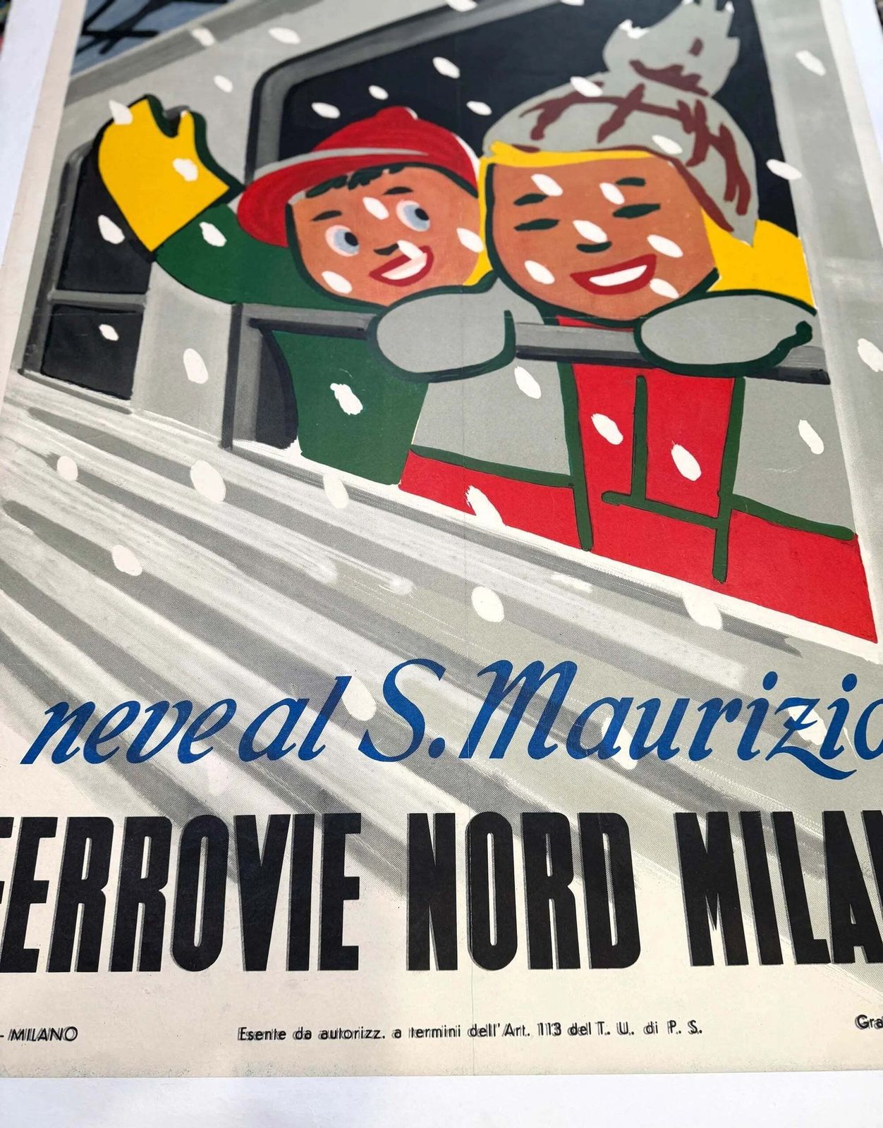 Affiche vintage Carlo Dradi 1948 S Maurizio Skiing Ferrovie Nord Milano photo for sale